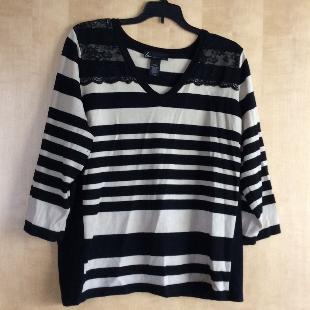 Lane Bryant Creme & Black Striped Sweater
